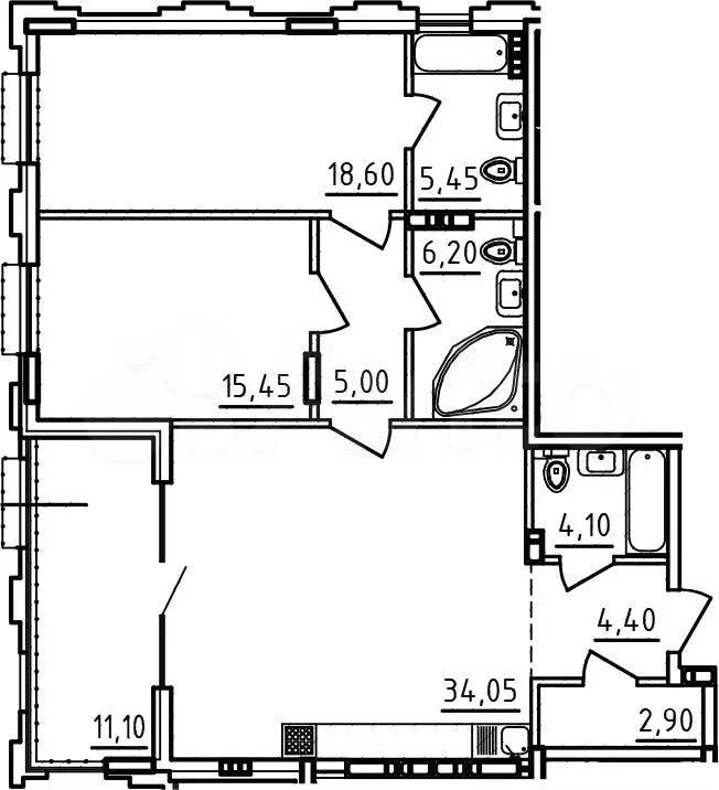 3-к. квартира, 101 м, 3/9 эт. - Фото 1