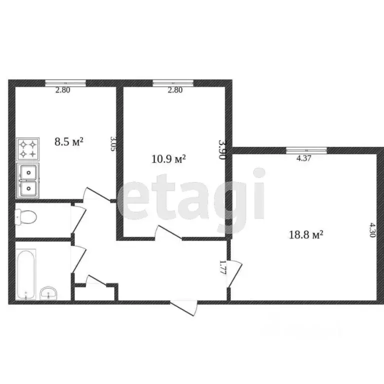 2-к кв. Свердловская область, Нижний Тагил ул. Пархоменко, 150 (46.3 ... - Фото 2