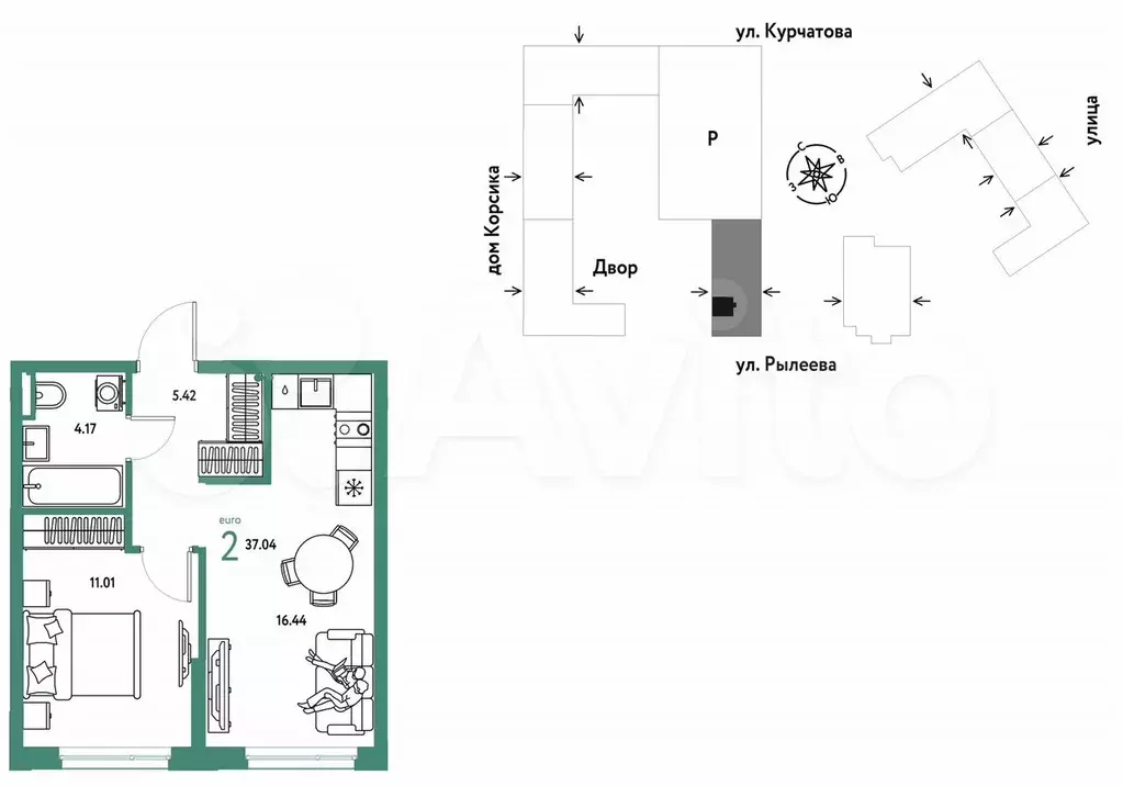 2-к. квартира, 37 м, 2/24 эт. - Фото 0