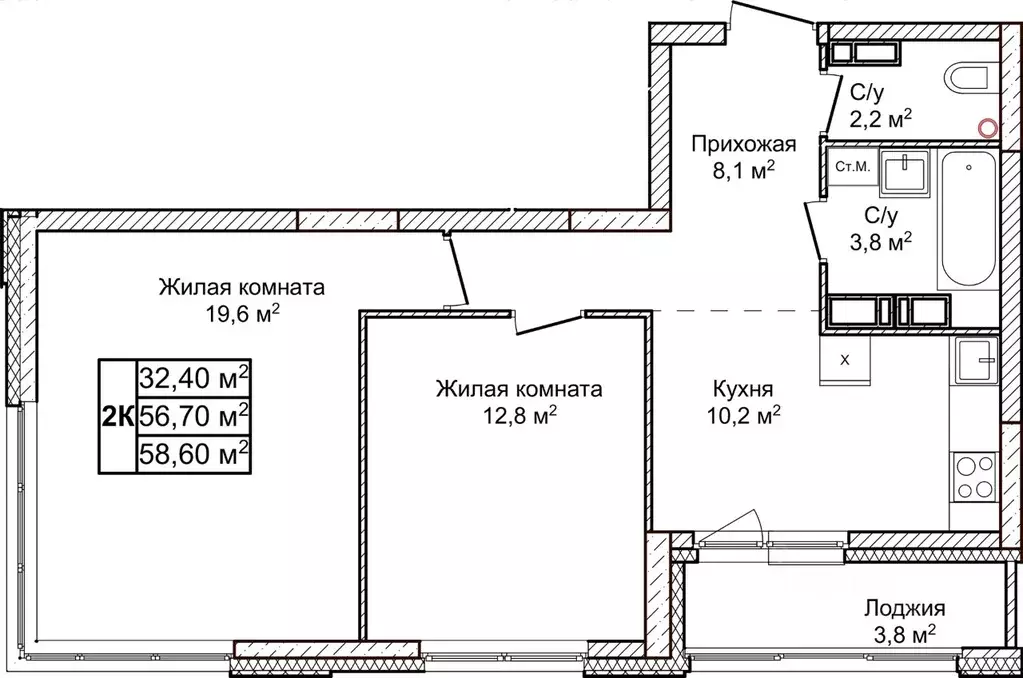 2-к кв. Нижегородская область, Нижний Новгород д. Ольгино,  (58.6 м) - Фото 1