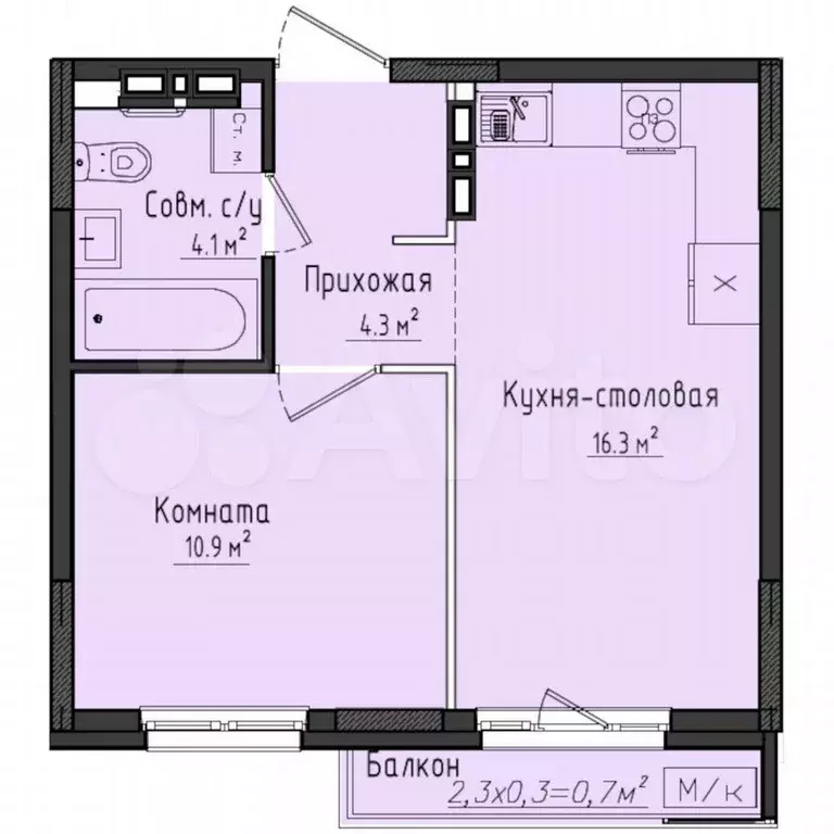 1-к. квартира, 35,9 м, 2/11 эт. - Фото 0