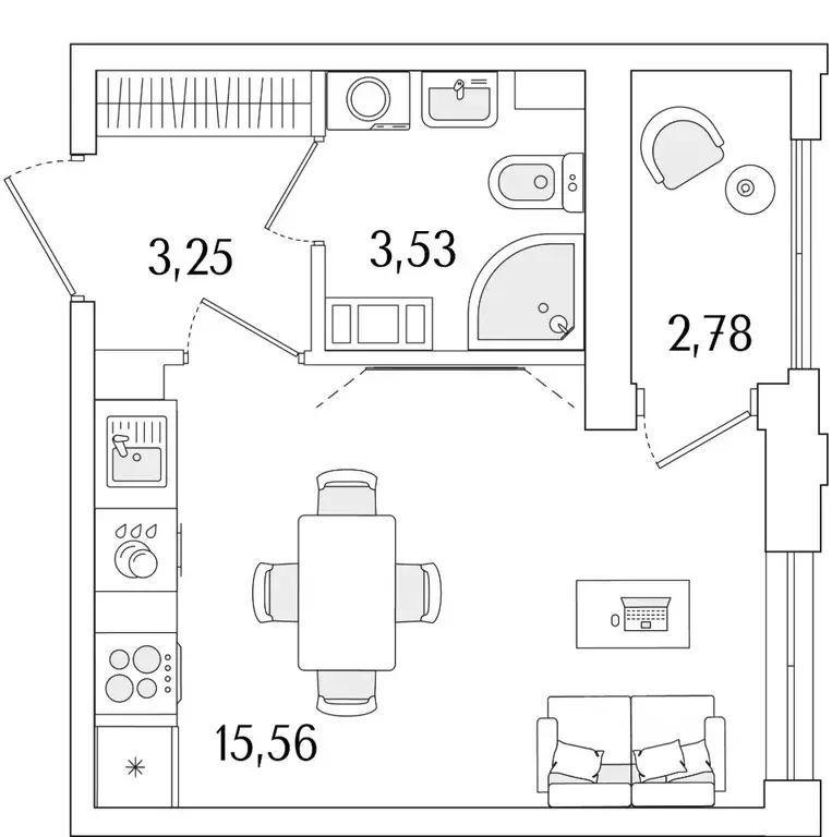 Студия Санкт-Петербург ул. Фучика, 12к2Г1 (23.73 м) - Фото 0