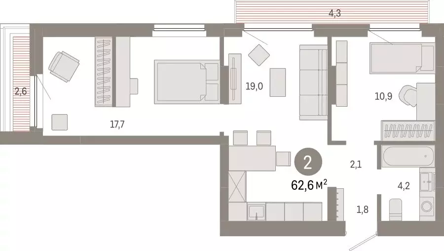 2-комнатная квартира: Новосибирск, Заельцовский район (62.6 м) - Фото 1