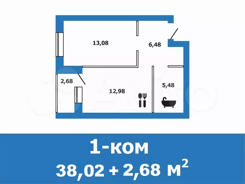 1-к. квартира, 38 м, 1/4 эт. - Фото 0