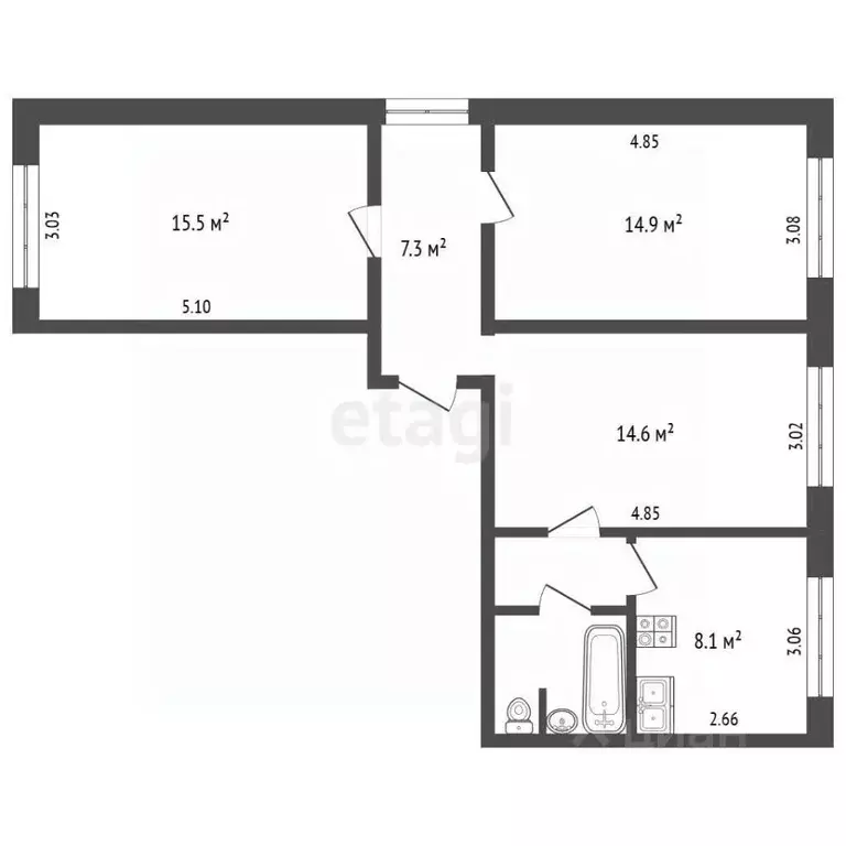 3-к кв. Ямало-Ненецкий АО, Ноябрьск ул. Ленина, 20 (67.0 м) - Фото 2