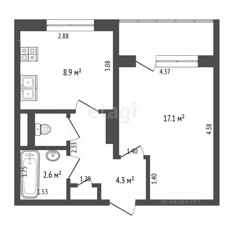 1-к кв. Алтайский край, Барнаул просп. Строителей, 38 (35.7 м) - Фото 2