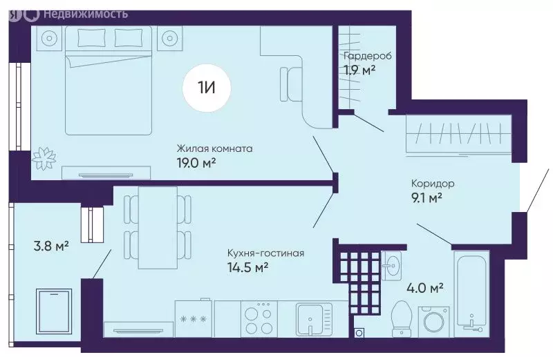 1-комнатная квартира: Екатеринбург, жилой комплекс Космос (50.4 м) - Фото 0
