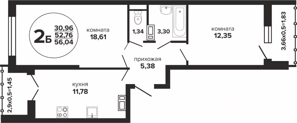 2-к кв. Краснодарский край, Краснодар Российская ул., 257/7 (56.04 м) - Фото 0