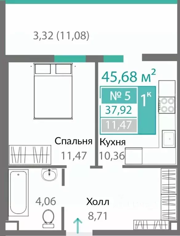 1-к кв. Крым, Симферополь Горизонты жилой комплекс (37.92 м) - Фото 0