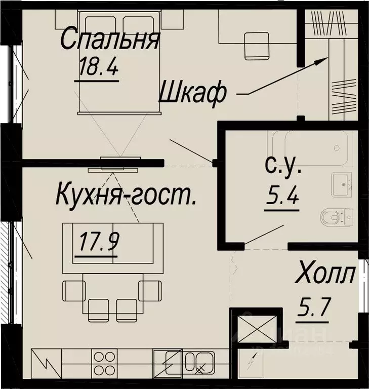 1-к кв. Санкт-Петербург наб. Реки Карповки, 27 (48.7 м) - Фото 0