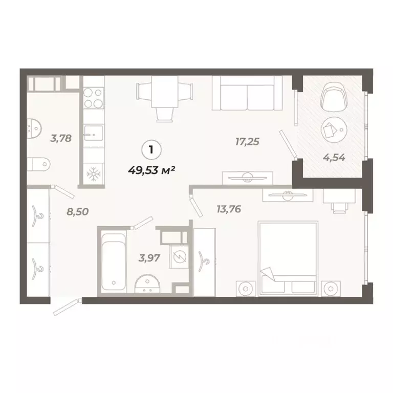 1-к кв. Санкт-Петербург ул. Коли Томчака, 21Д (49.53 м) - Фото 1