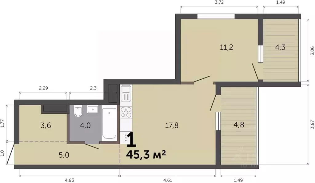 1-к кв. Свердловская область, Екатеринбург Малевич жилой комплекс ... - Фото 1
