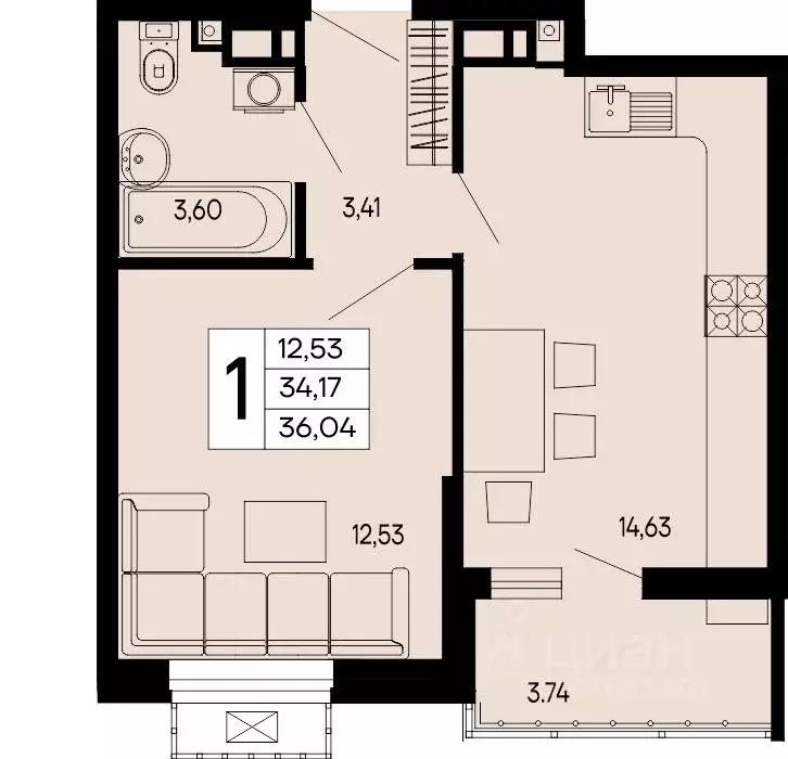1-к кв. Адыгея, Майкоп 9 Мая ул. (36.04 м) - Фото 1