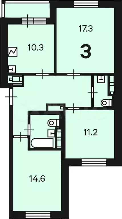 Аукцион: 3-к. квартира, 73,1 м, 5/22 эт. - Фото 1