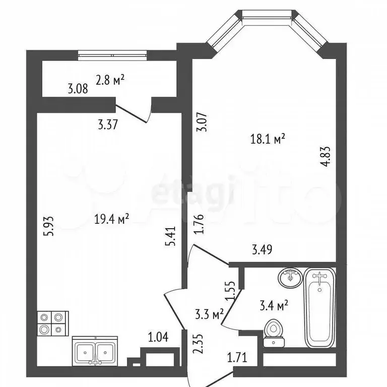 1-к. квартира, 44,2 м, 17/24 эт. - Фото 1