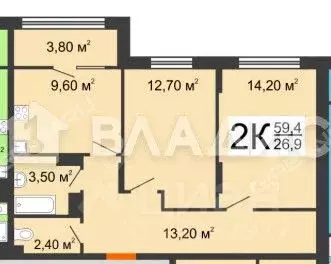 2-к кв. Нижегородская область, Нижний Новгород ул. Мечтателей, 4 (59.0 ... - Фото 2