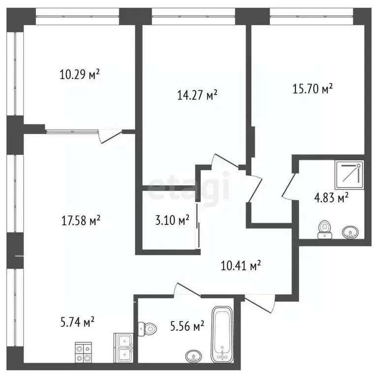 3-к кв. Тюменская область, Тюмень ул. Тимофея Чаркова, 93 (87.48 м) - Фото 1