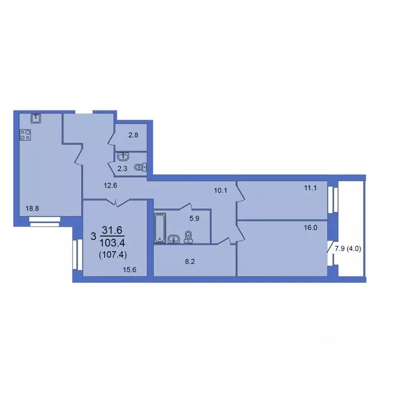 4-к кв. Вологодская область, Вологда Молодежная ул., 22 (107.3 м) - Фото 1