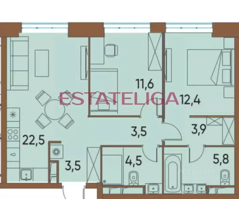 2-к кв. Москва ул. Нижние Мневники, 7 (68.0 м) - Фото 1