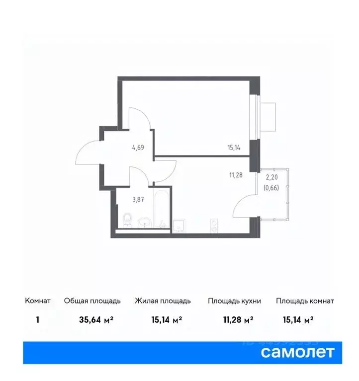 1-к кв. москва подольские кварталы жилой комплекс, к2 (35.64 м) - Фото 0