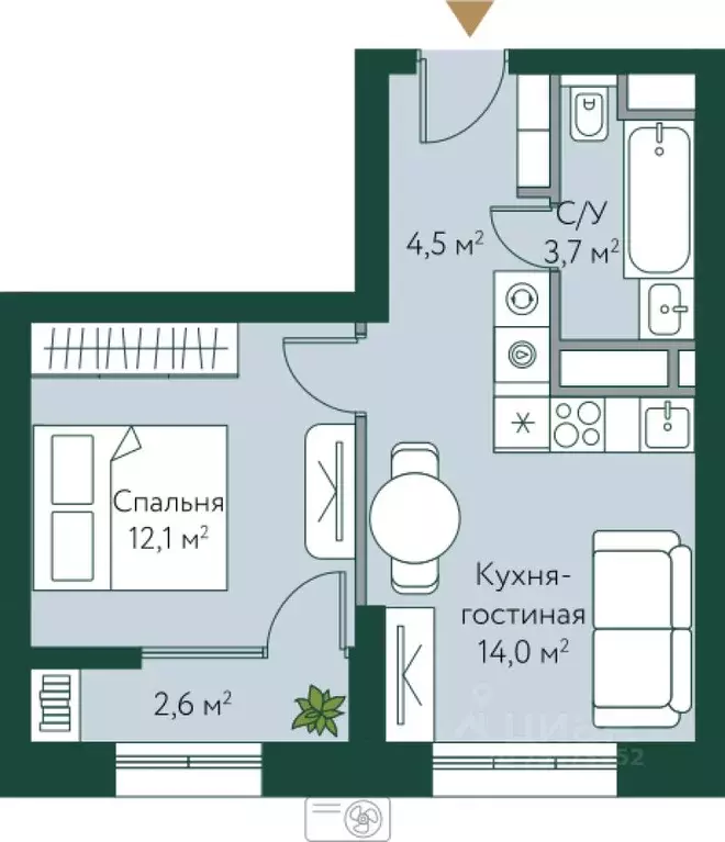 1-к кв. Волгоградская область, Волгоград Новосибирская ул., 74с1 (36.9 ... - Фото 1