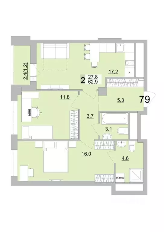 2-к кв. Свердловская область, Екатеринбург ул. Черкасская, 5к3 (62.9 ... - Фото 1