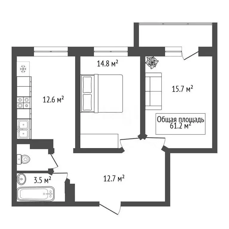 2-комнатная квартира: Новосибирск, улица Ясный Берег, 16 (61.2 м) - Фото 0