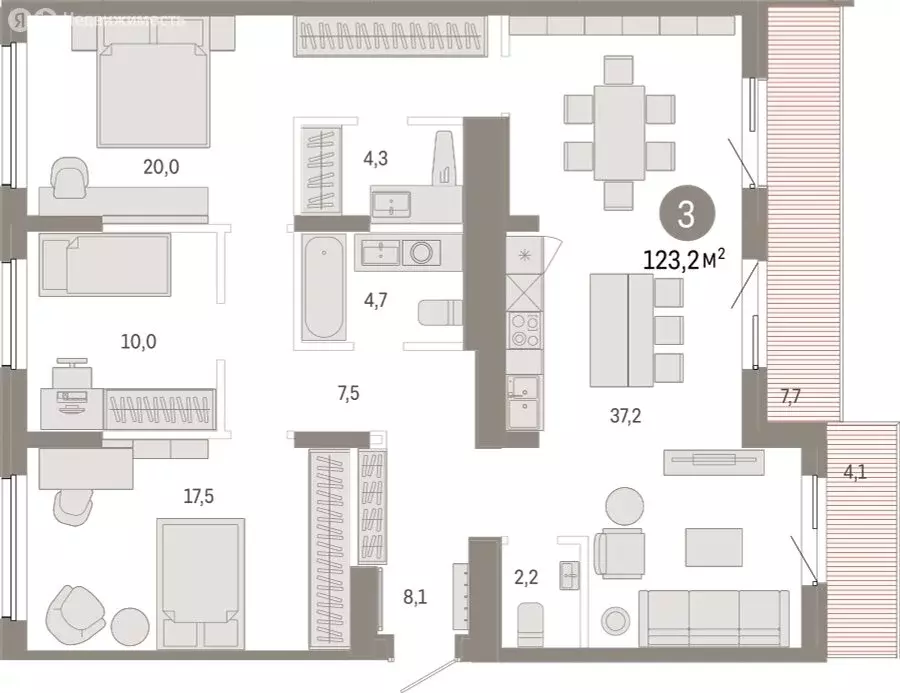 3-комнатная квартира: Омск, Кировский округ (123.18 м) - Фото 1