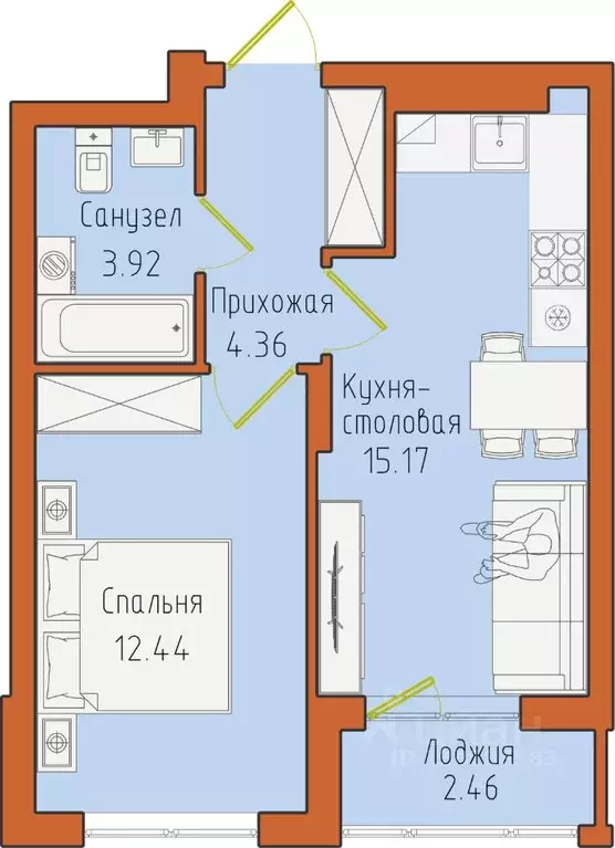1-к кв. Калининградская область, Светлогорск пос. Отрадное,  (38.35 м) - Фото 0