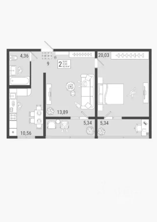 2-к кв. Самарская область, Тольятти Приморский бул., 54 (62.87 м) - Фото 0
