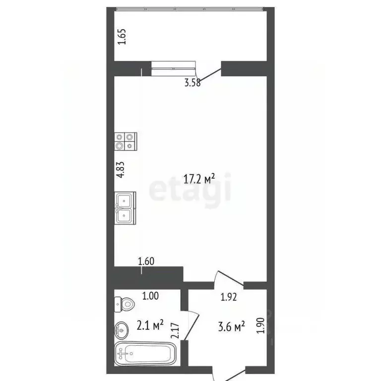 Студия Московская область, Реутов ул. Октября, 48 (29.2 м) - Фото 2