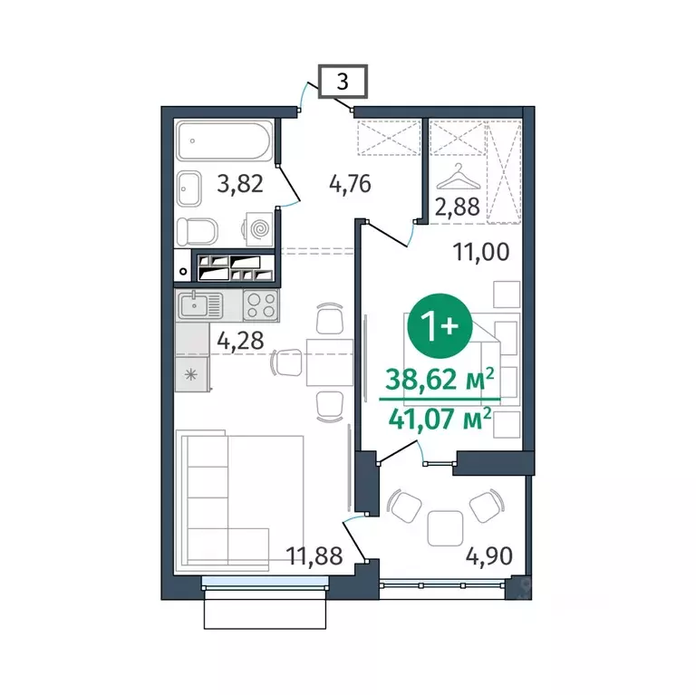 1-к кв. Тюменская область, Тюмень ул. Тимофея Кармацкого, 17 (38.62 м) - Фото 0