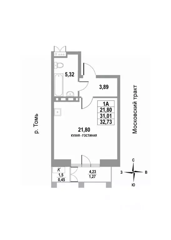 1-к кв. Томская область, Томск тракт Московский, 109Бк3 (32.73 м) - Фото 0