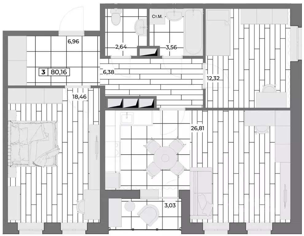 3-к кв. Орловская область, Орел Мясокомбинат мкр,  (78.65 м) - Фото 0