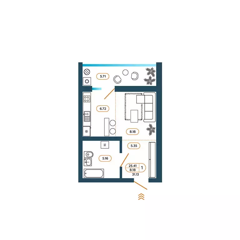 Квартира-студия: Батайск, Родная улица, 1 (31.3 м) - Фото 1