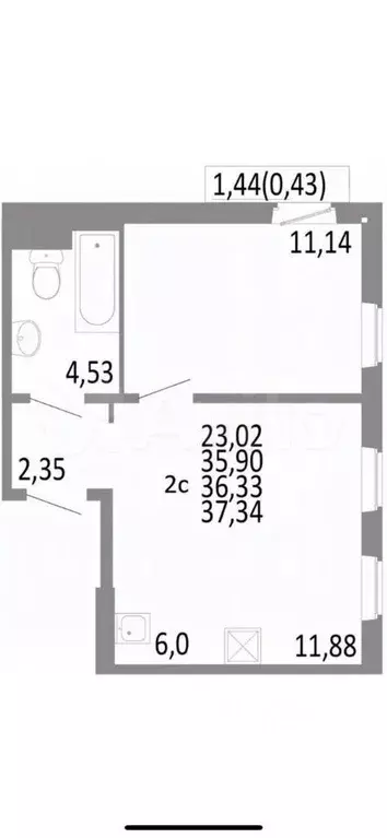 1-к кв. Челябинская область, Челябинск ул. Блюхера, 123 (35.8 м) - Фото 2