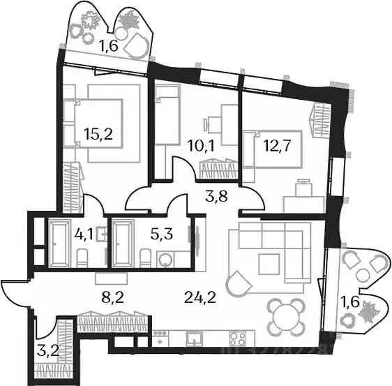 3-к кв. Москва Союз жилой комплекс, к2 (90.2 м) - Фото 1