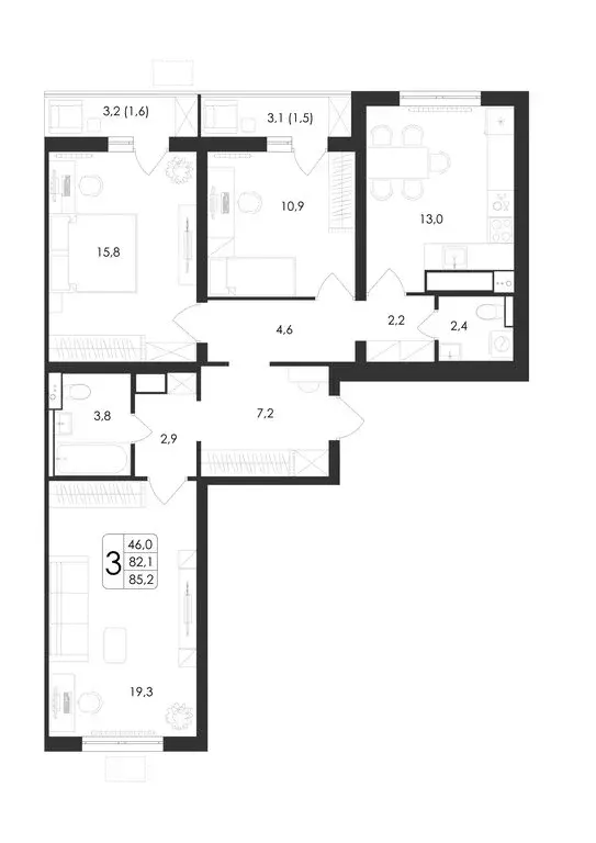 3-комнатная квартира: Воронеж, улица Шишкова, 140Б/23 (85.2 м) - Фото 0