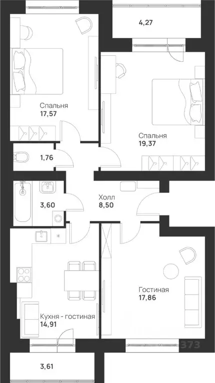 3-к кв. Тульская область, Тула ул. Героев России, 8 (91.45 м) - Фото 0