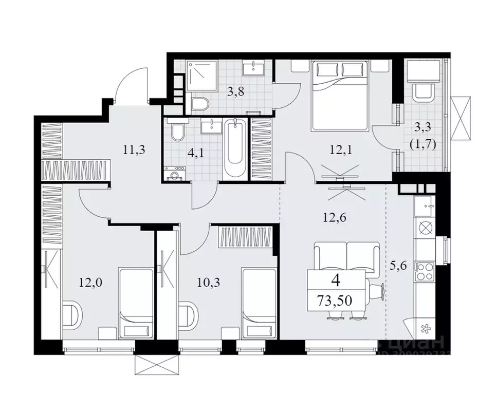 4-к кв. Москва Прокшино жилой комплекс, 5.2.5 (74.0 м) - Фото 1