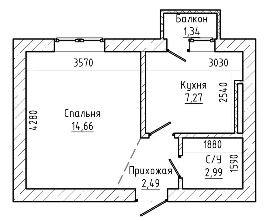 1-к кв. Кабардино-Балкария, Нальчик Кабардинская ул. (28.8 м) - Фото 2