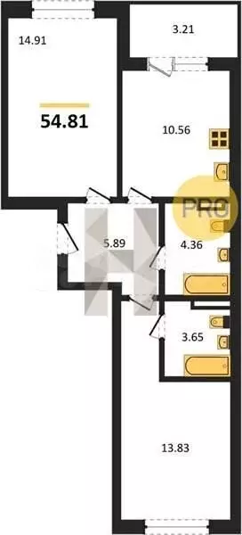 2-к. квартира, 54,8 м, 2/9 эт. - Фото 1