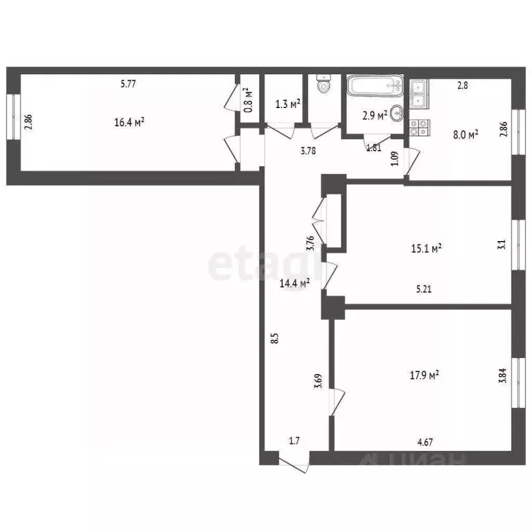 3-к кв. Хабаровский край, Хабаровск ул. Ленина, 8 (79.3 м) - Фото 2
