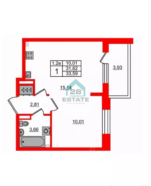 1-к кв. Санкт-Петербург Пулковское ш., 109к4 (33.59 м) - Фото 2