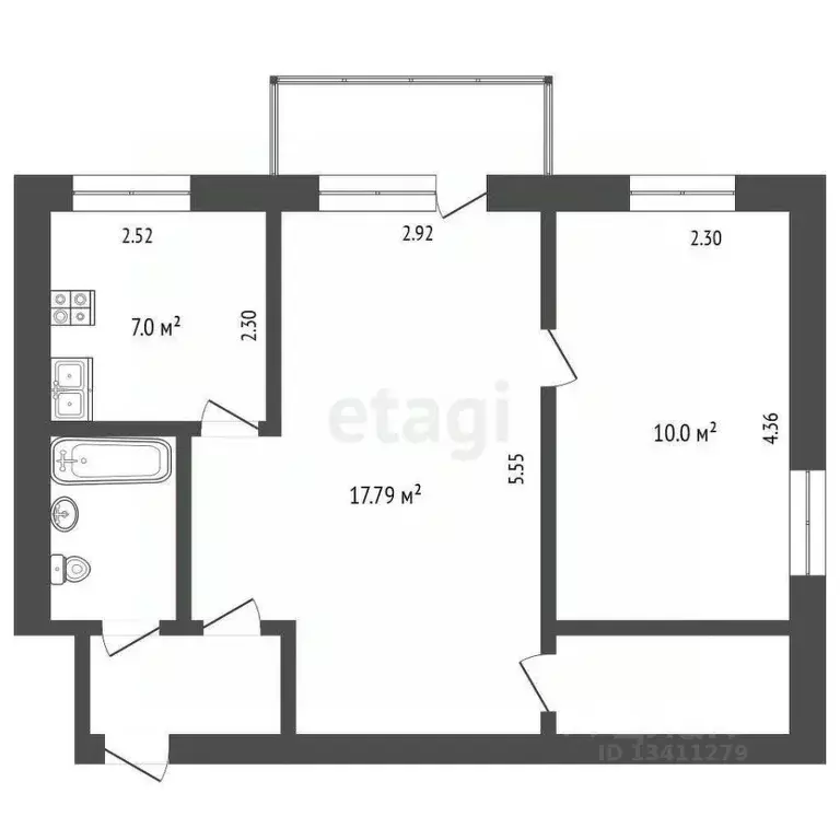 2-к кв. Белгородская область, Белгород ул. Мичурина, 60 (41.5 м) - Фото 2
