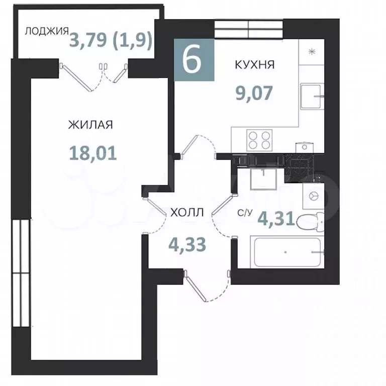 1-к. квартира, 37,6 м, 1/5 эт. - Фото 0