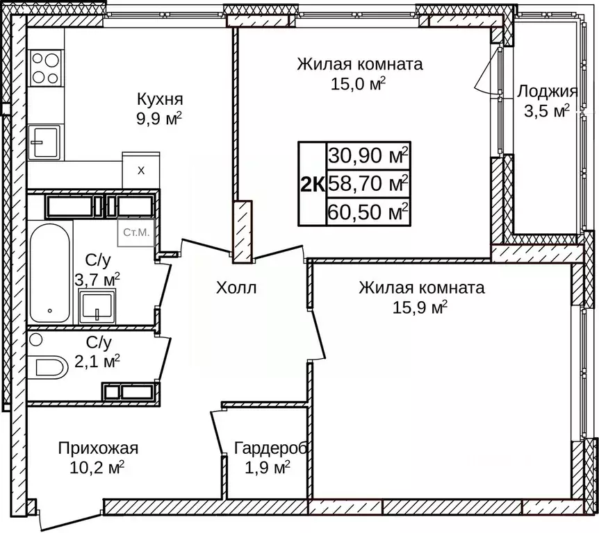 2-к кв. Нижегородская область, Нижний Новгород д. Ольгино,  (60.5 м) - Фото 1