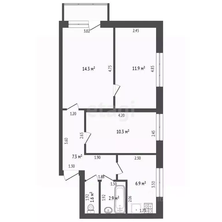 3-к кв. Свердловская область, Тавда Космическая ул., 32 (55.2 м) - Фото 1