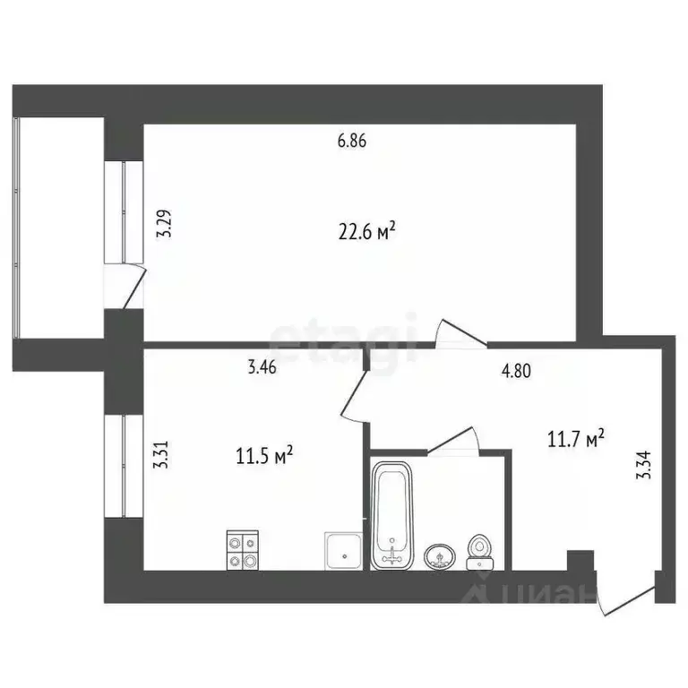 1-к кв. Вологодская область, Вологда Ленинградская ул., 146 (49.6 м) - Фото 2