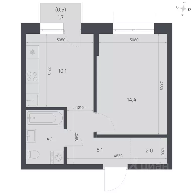 1-к кв. Амурская область, Благовещенск  (36.2 м) - Фото 1